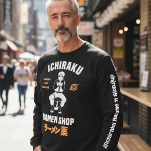 Naruto Shippuden Men's L Black Ichiraku Ramen Shop Long Sleeve T-Shirt